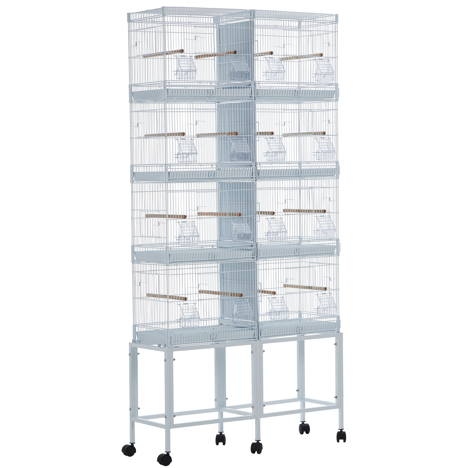 TEREDNAT 67" Stackable Large Rolling Bird Cage, Metal Standing Birdcage with Rolling Stand, Flight Cage with Side-Out Tray for Cockatiel Sun Conure Parakeet Budgie Lovebird Canary, White