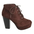 thumbnail image 2 of Forever Women Stacked Chunky Thick High Heels Ankle Boots Hidden Platform Lace Up Booties Camille-86 Suede Dark Brown 5.5, 2 of 3