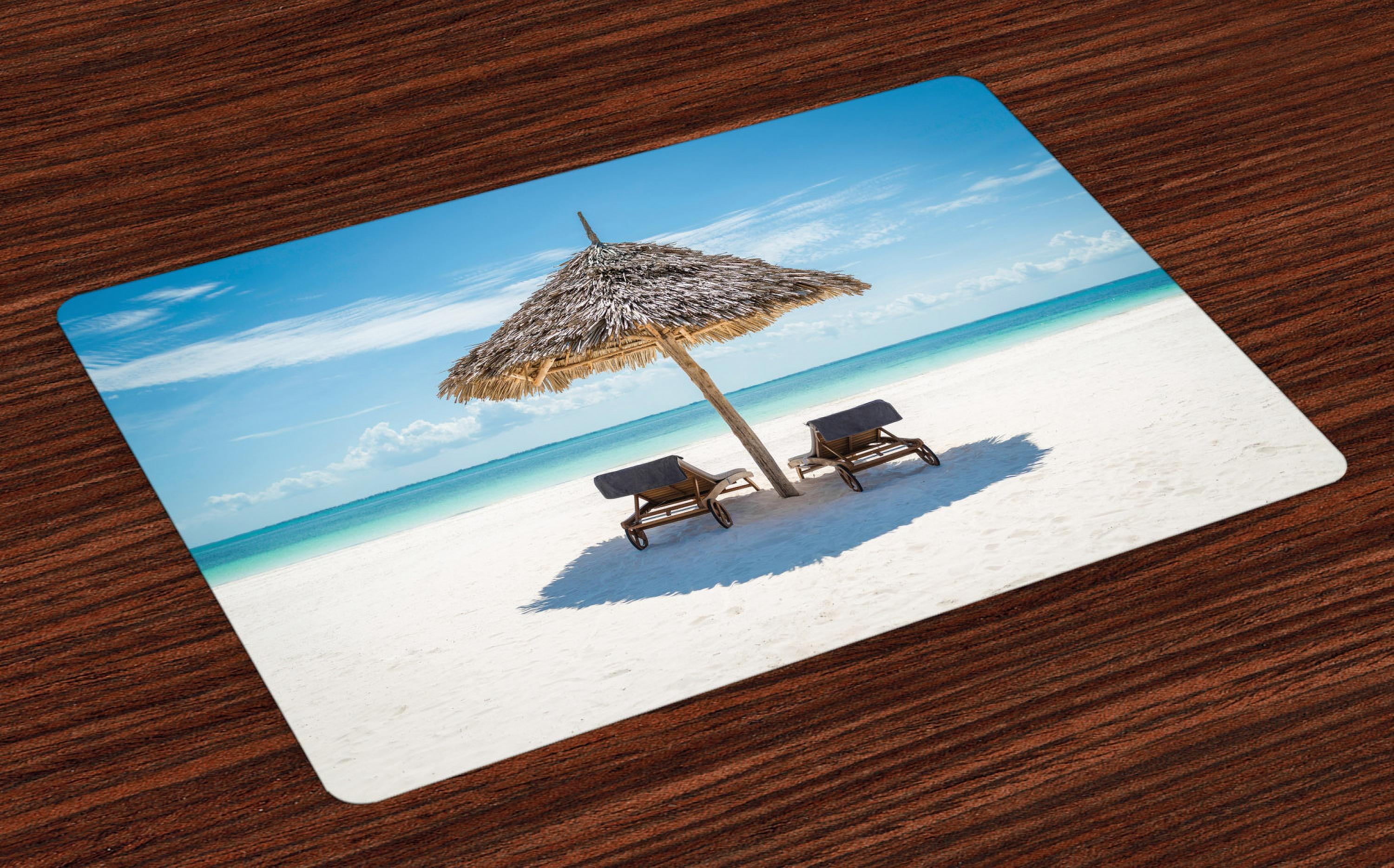 Seaside Placemats Set of 4 Wooden Sun Loungers Facing Eastern Ocean