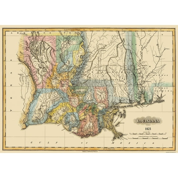 Historic State Map - Louisiana - Lucas 1823 - Vintage Wall Art
