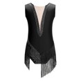 thumbnail image 2 of XUNZOO Kids Girls Sleeveless Tassel Rhythmic Gymnastics Leotard Figure Skating Jumpsuit Shiny Ballroom Dancewear Black 10, 2 of 6