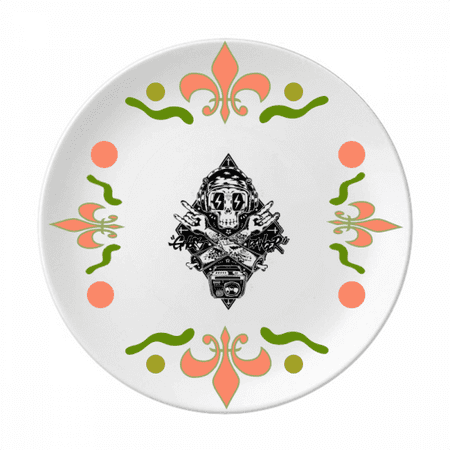

l Black Music Listening Illustrate Flower Ceramics Plate Tableware Dinner Dish