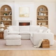 thumbnail image 2 of 107" Modern Boucle L-Shaped Sectional Sofa with Moveable Ottoman for Living Room, Comfy Cloud Couch with Pillows, Diy Combination (Beige), 2 of 10