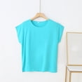 thumbnail image 4 of Hurxie Womens Cap Sleeve T Shirts Crewneck Loose Fit Crop Tops Summer Casual Tee Fashion Trendy Clothes Sky Blue,3XL, 4 of 5