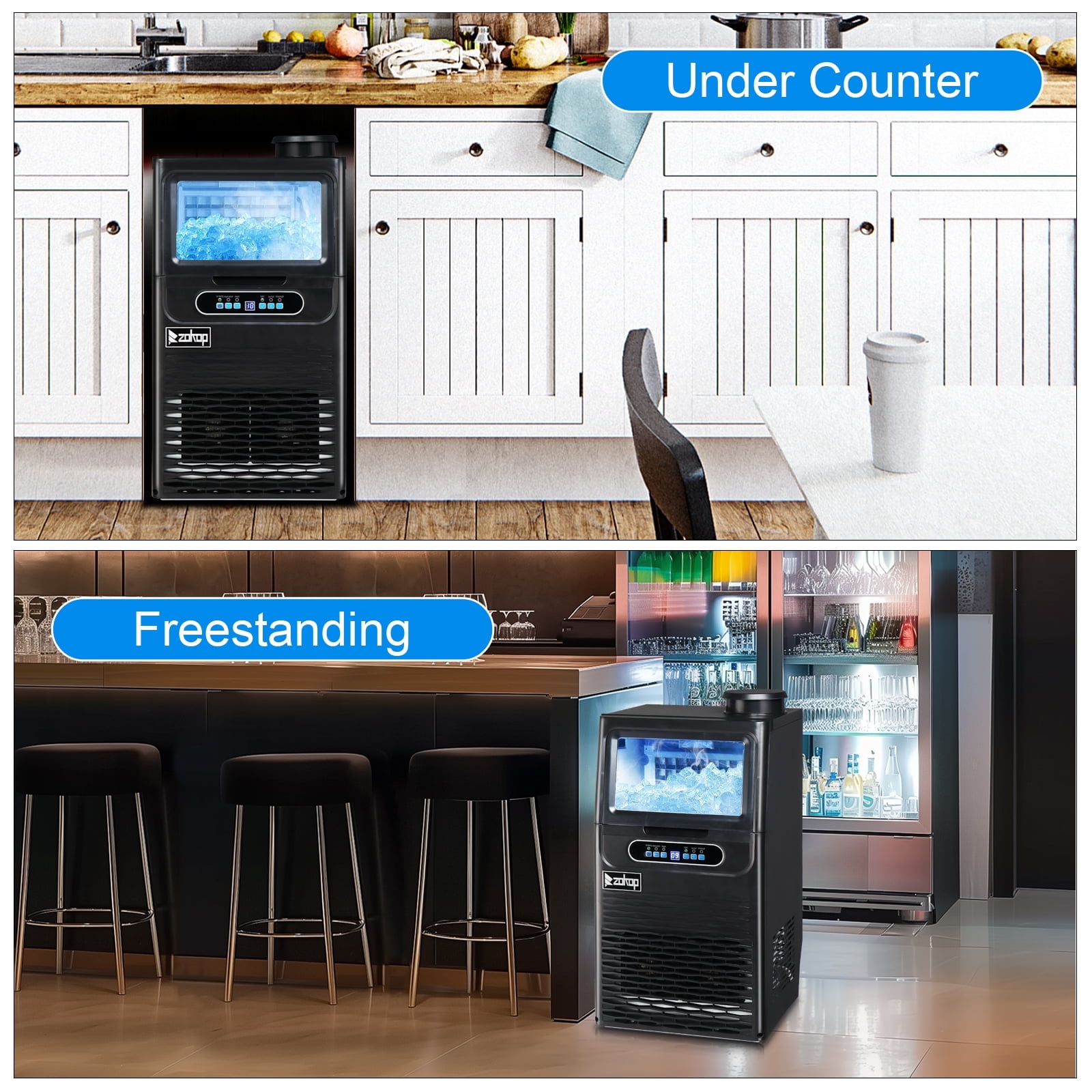 Ktaxon Stainless Steel Commercial Freestanding Ice Maker Machine, 70lbs/24h, Black