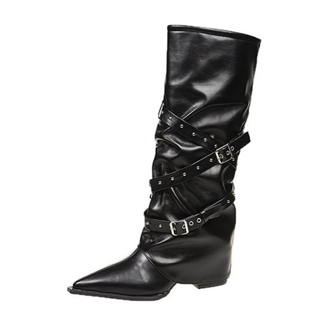 Bottes de Mode Noires avec Talon Robuste et Quincaillerie Fonctionnelle pour un Attrait Saisonnier Moderne et Pratique