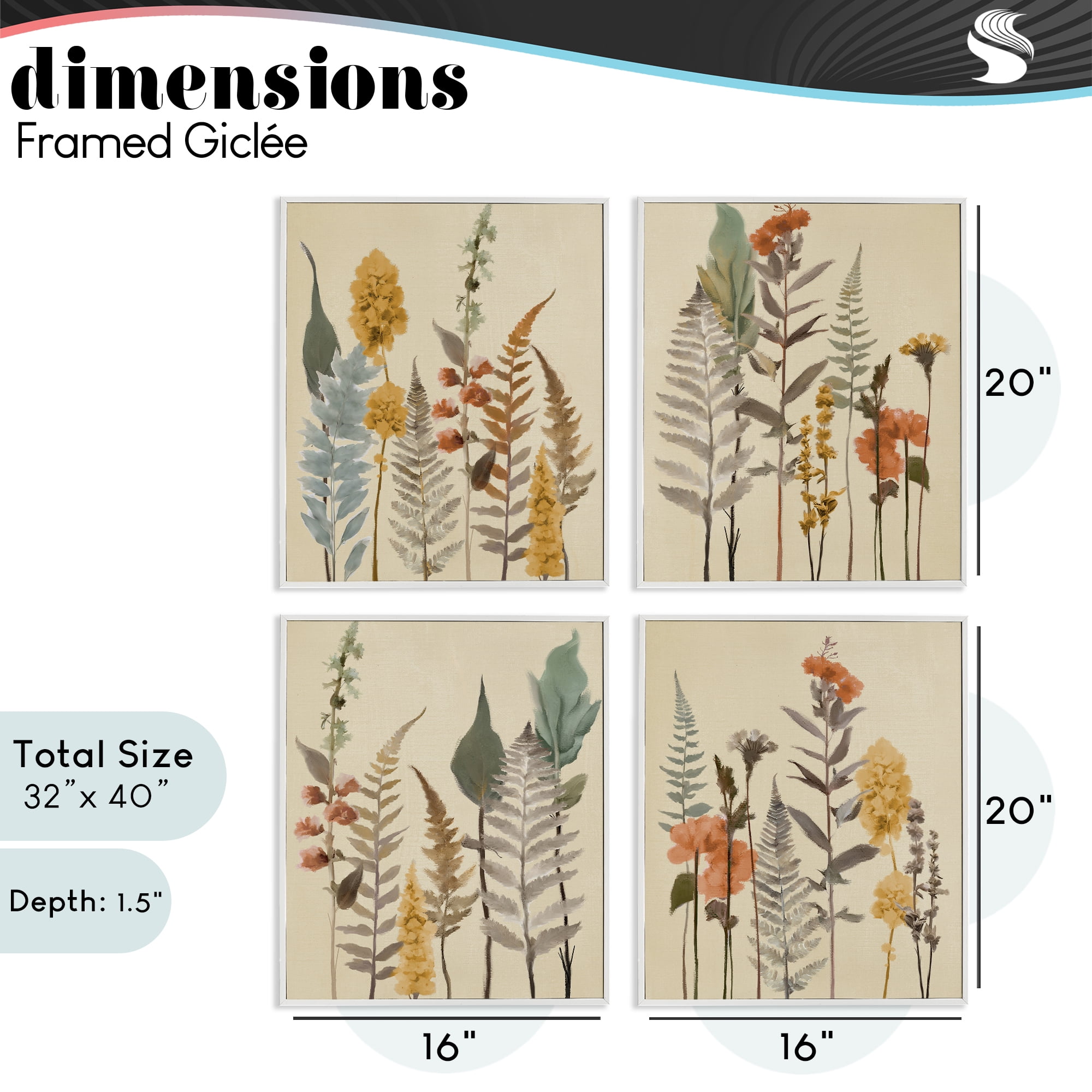 Stupell Industries Wispy Earthy Botanicals 4 Piece White Framed Giclee Art Set, design by Elizabeth Medley