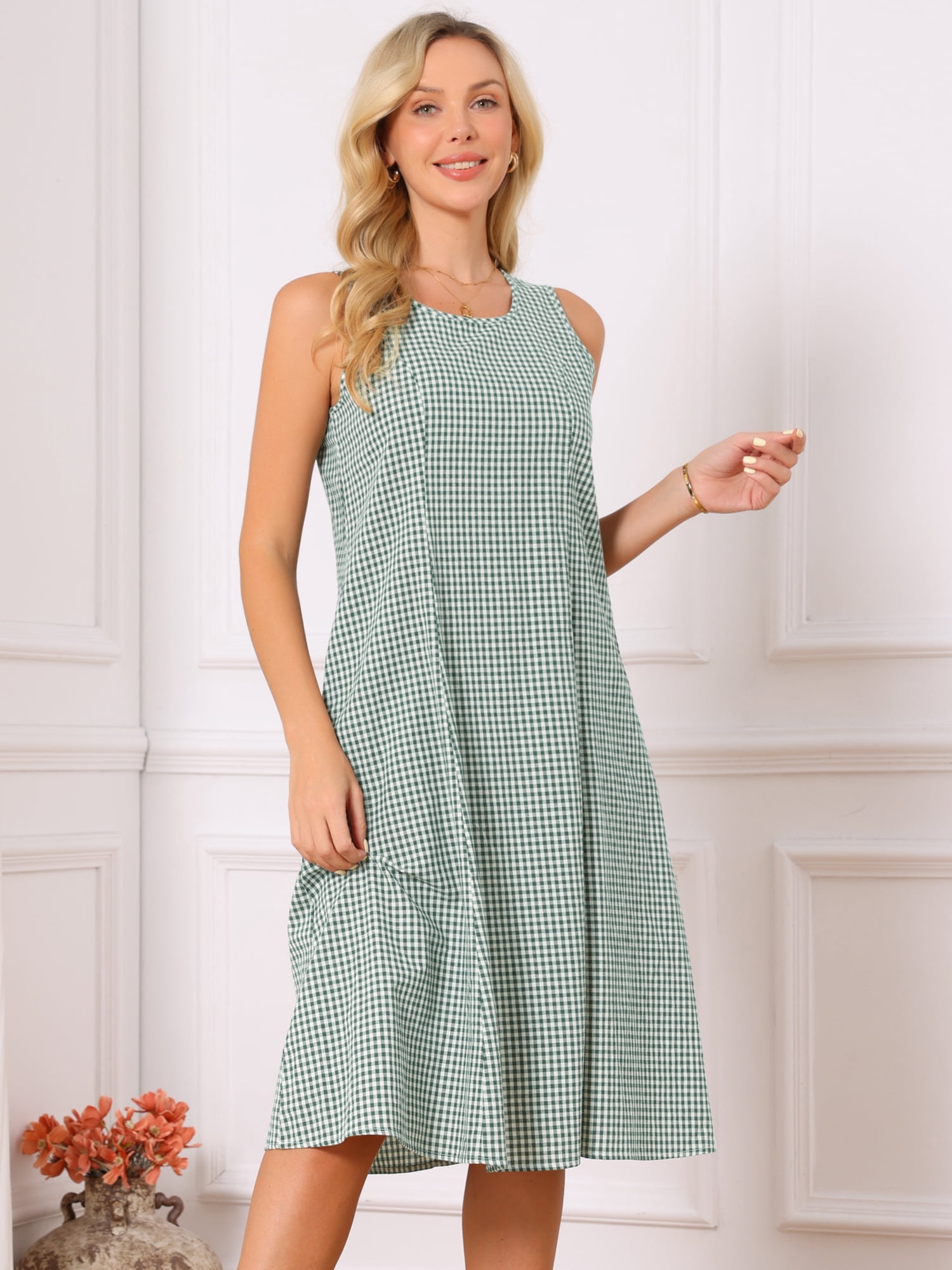 DARING DIVA Plaid Sleeveless Loose Fit Tank Midi Dress XL Dark Green