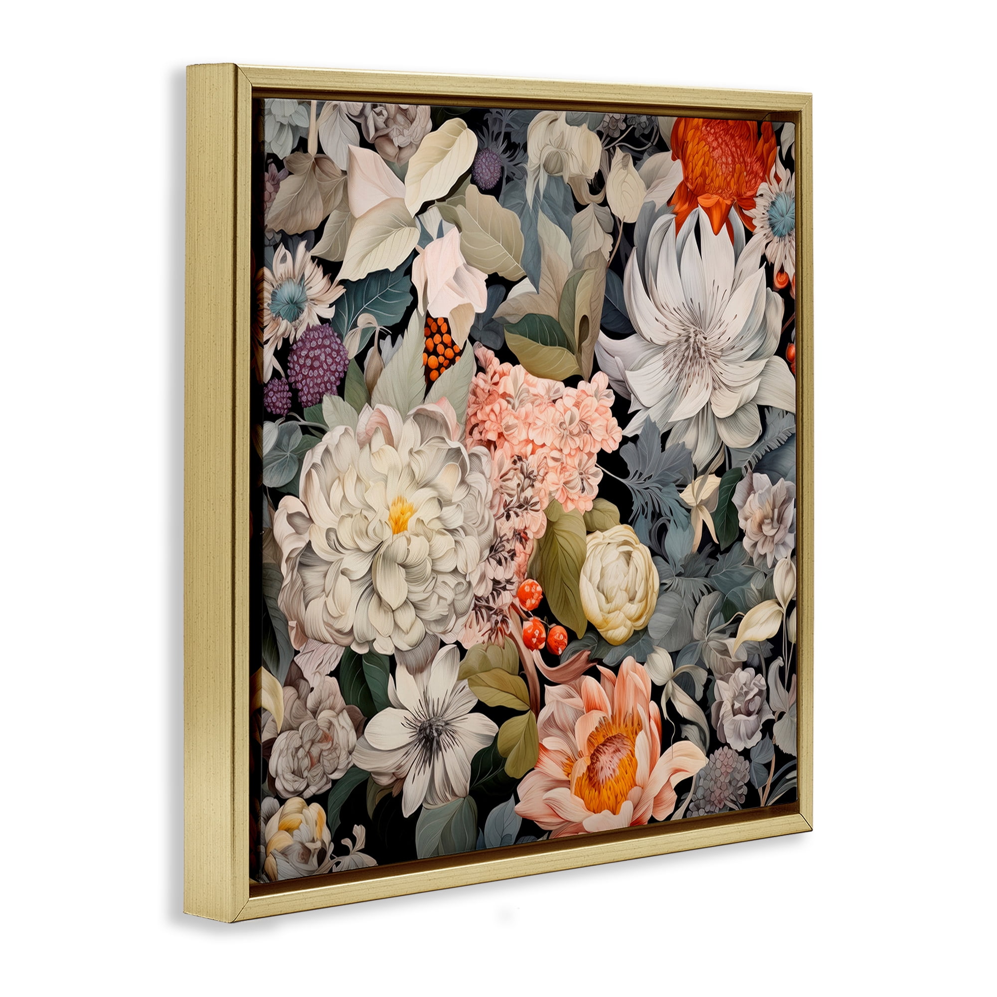 Stupell Industries Grey Mixed Botanicals Botanical & Floral Painting Gold Floater Framed Art Print Wall Art, 18 x 18