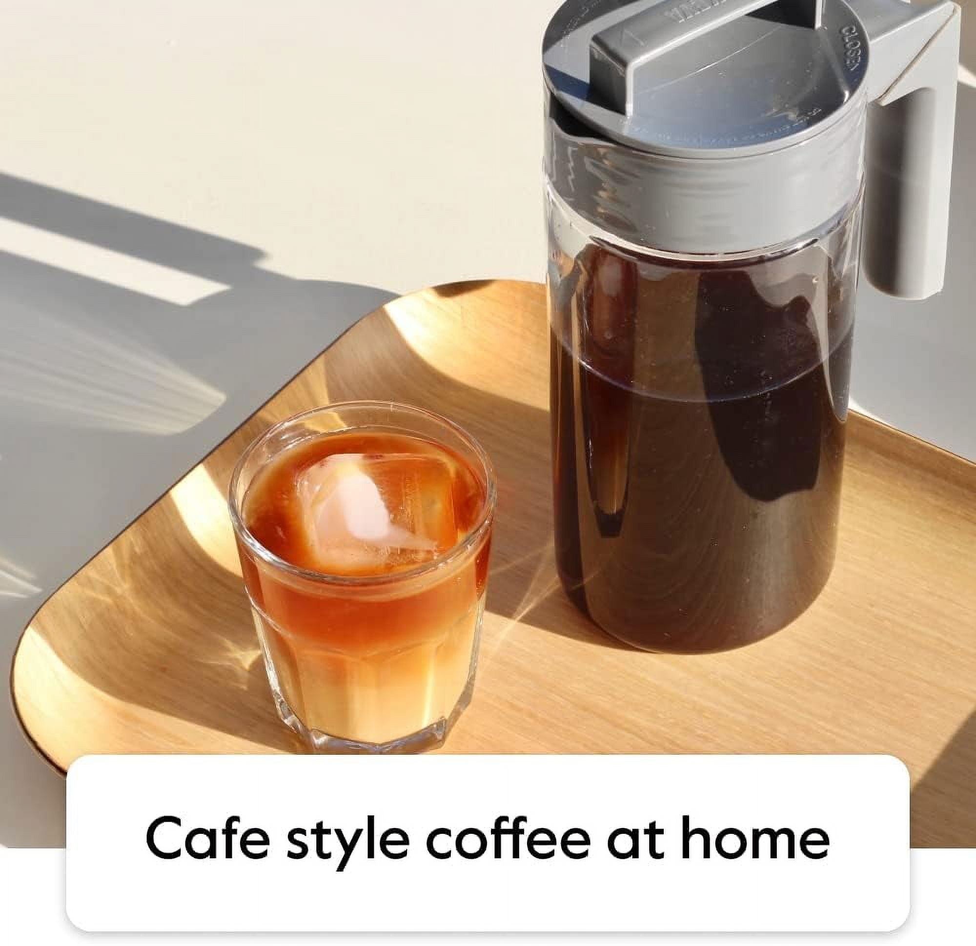 Takeya Patented Deluxe Cold Brew Coffee Maker with Grey Lid Airtight Pitcher, 1 Quart, Stone