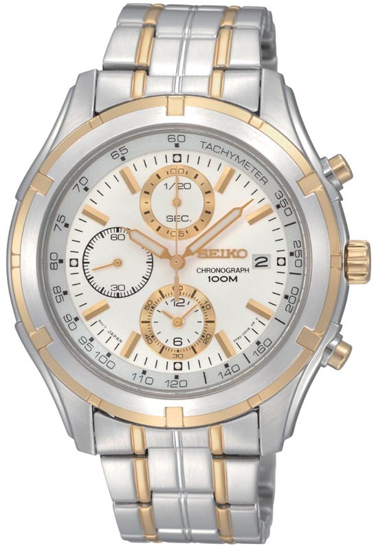 Seiko SNDC38 Men's Two Tone Chronographs White Dial Watch - Walmart.com