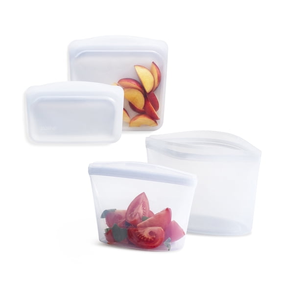 Stasher Premium Food-Grade Silicone Reusable Food Storage Container Set, Pinch Loc Seal, BPA Free, Dishwasher Safe/Leak Free, Clear, 4 Pack Bowls/Bags