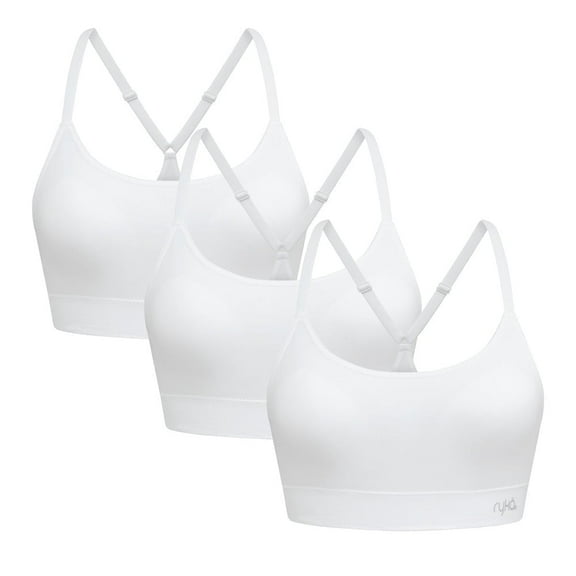 Ryka Women's Katharina Seamless Yoga Racerback Sports Bra with Removable Pads, 3 Pack, WHT/WHT/WHT, Large