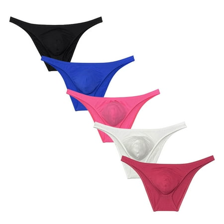Botmois5 PACK Men s String Briefs Cheeky Dropped Pouch Bikini Tangas Elastic Posing Thongs Underwear Ultrathin Underpants Lingerie 5FGH X