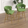 thumbnail image 3 of Linen Woven Bar Stool Set of 2,Golden legs No Adjustable Kitchen Island Chairs,360 Swivel Upholstered Counter Stool Arm Chairs with Back Footrest(Green), 3 of 8