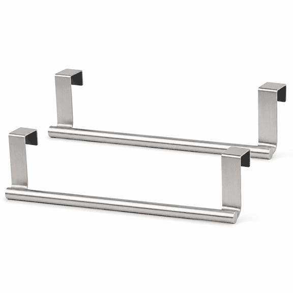 Bathroom Rust Resistant Over-the-Cabinet Dish Hand Towel Towel Bar, Silver, 2 Count
