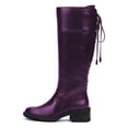 thumbnail image 2 of FSJ Women Lace Up Back Knee High Fashion Boots Round Toe Side Zipper Low Chunky Heels Tie Riding Booties Shoes Size 5 Purple, 2 of 4