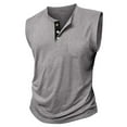 thumbnail image 5 of USNSM Men's Vintage Solid Color Pocket Button Sleeveless Crew Neck Shirts Summer Loose Comfort Breathable Tank Top Gray L, 5 of 5