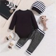thumbnail image 4 of HCNTES Baby Boy Winter Clothes Baby Boys Outfit Newborn Baby Boy Clothes Ribbed Knitted Long Sleeve daddys Little dude Print Rompers Fall Winter Outfits Pants Sets 0 3 6 9 Months, 4 of 7
