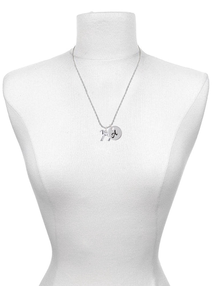 Delight Jewelry Silvertone Equestrian Horse Silvertone Script Initial Disc - E - Charm Necklace, 20"+3"