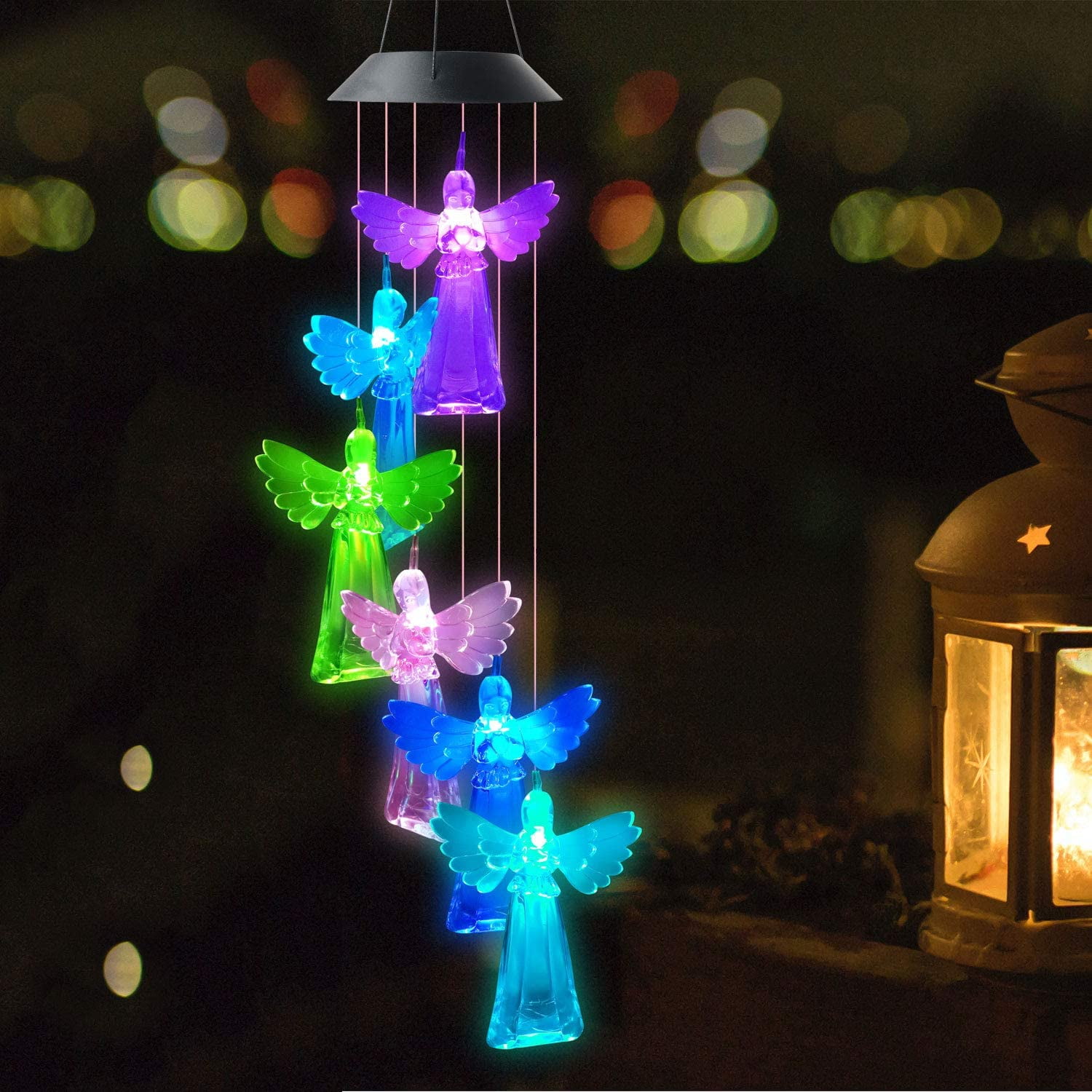 Colorful Solar Wind Chimes,Solar Changing Color Angel Wind Chime LED