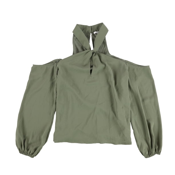 bar III Blusa con hombros descubiertos y abertura para mujer, verde, pequeña