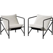 Sling Accent Chair, Modern Accent Chair with Thickened Metal Frame, Iron Art Single Sofa Chair with Comfortable Soft Cushions for Living Room, Bedroom and Office, 2 Oatmeal Chairs