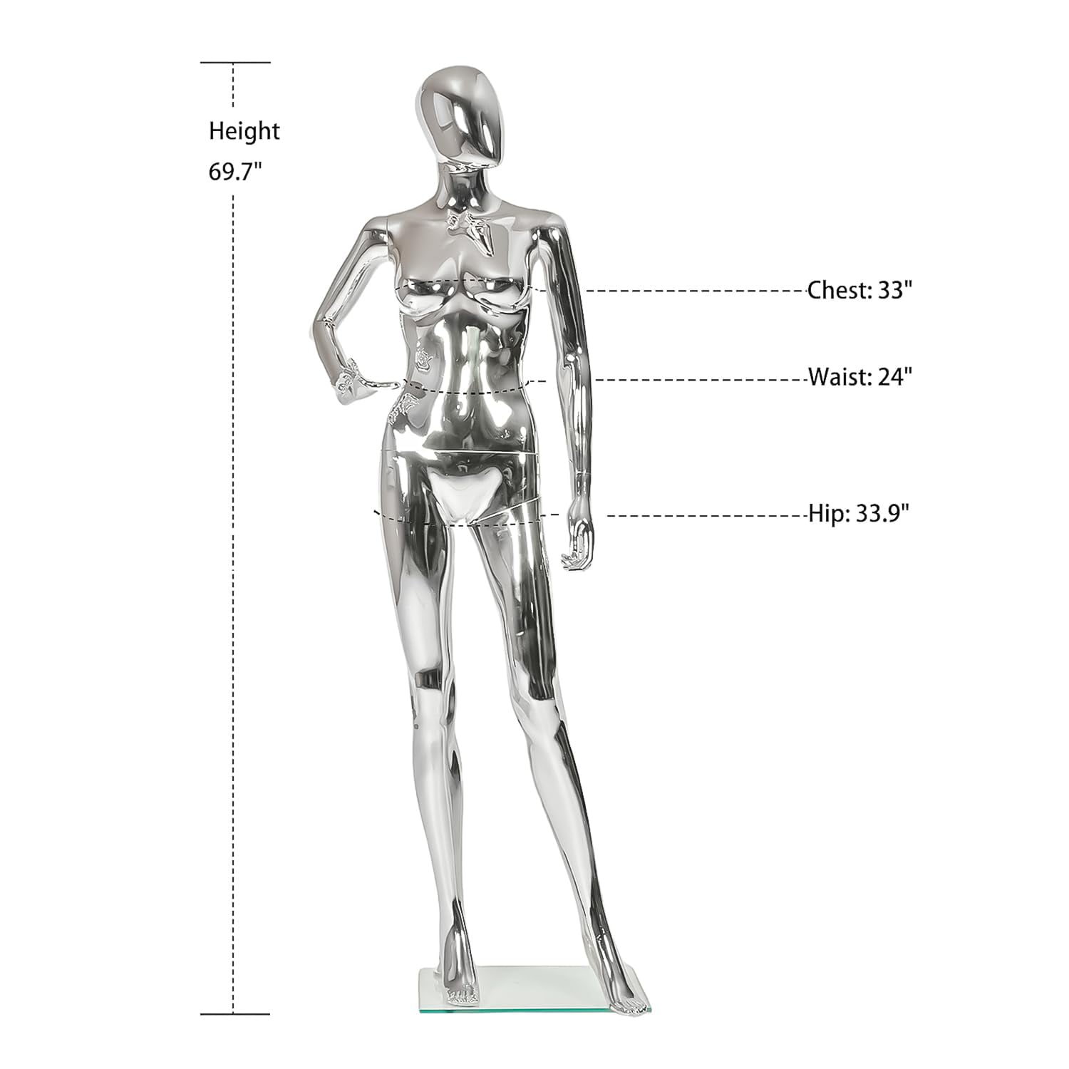 70 in Silvery Female Mannequin Dress Form Display - Manikin Torso Stand Realistic Full Body Mannequin for Retail Clothing Shops