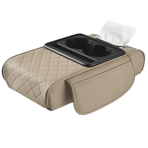 Car Center Console Armrest Pillow, Leather Center Console Armrest with Cup Holder & Tissue Slot, Memory Foam Support, Car Armrest Box Organizer