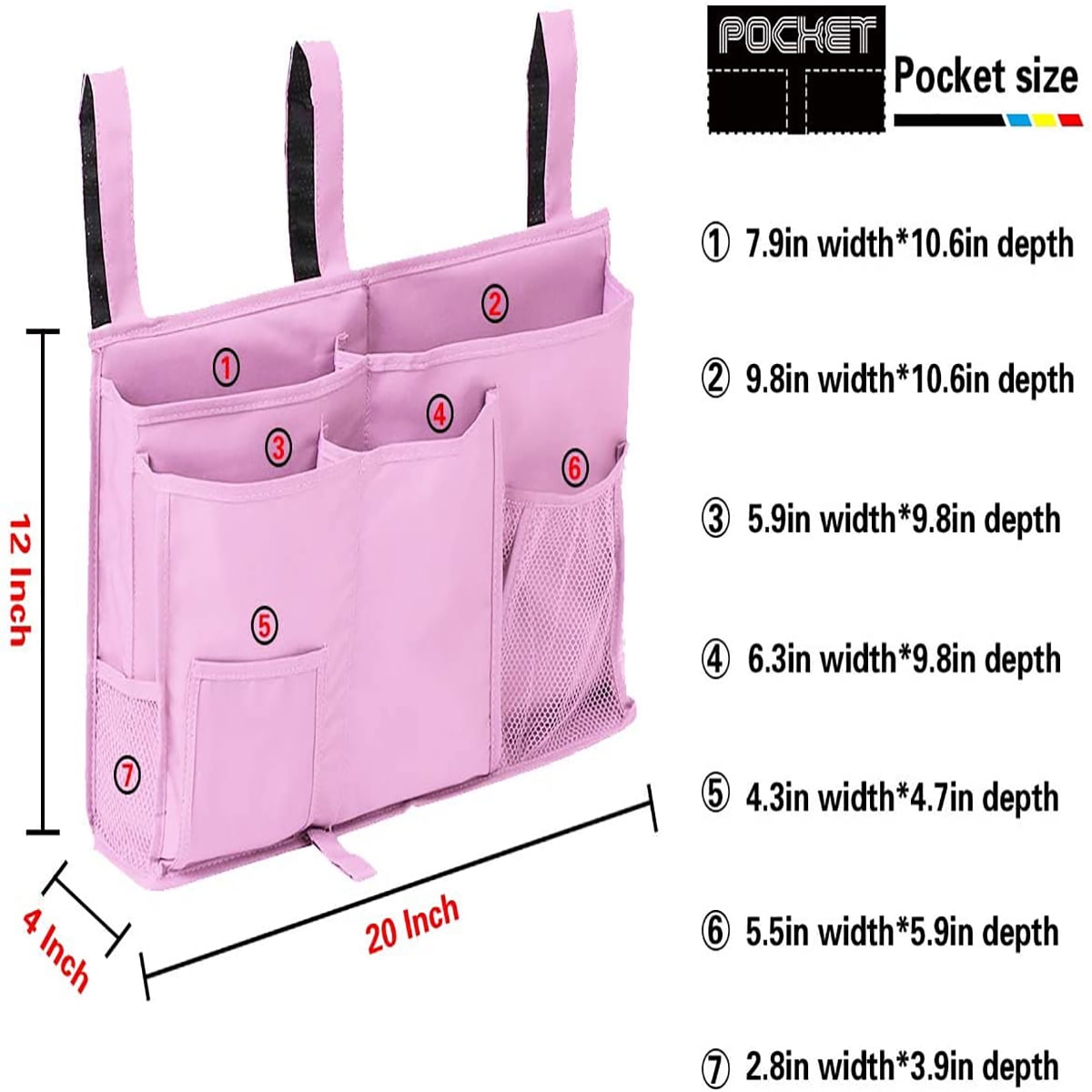Kepooman Multi-function Oxford Bedside Caddy Hanging Storage Bag with 8 Pockets for Bunk Dorm Bed, Pink Kepooman Multi-function Oxford Bedside Caddy Hanging Storage Bag with 8 Pockets for Bunk Dorm Bed, Pink