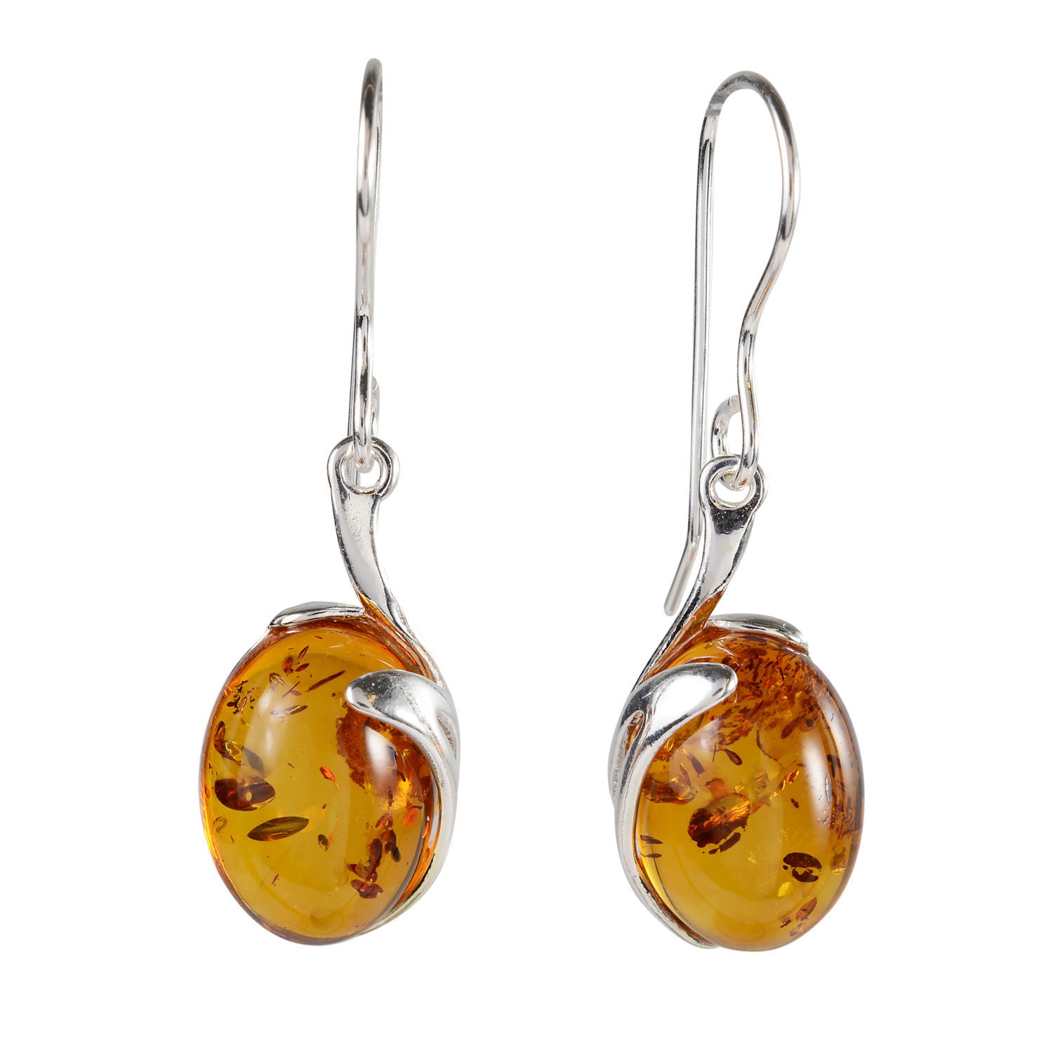BALTIC HONEY GREEN or PALE YELLOW AMBER & STERLING SILVER EURO HOOK EARRINGS 