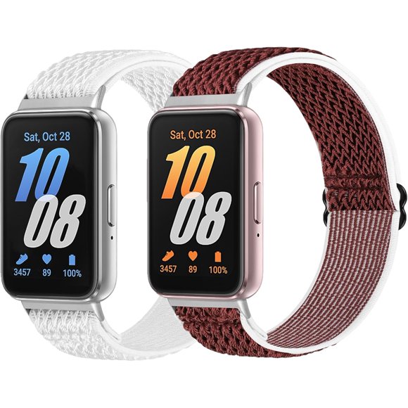 shiyou-Elastic Nylon Sport Bands Compatible with Samsung Galaxy Fit 3 Women Men, Adjustable Stretchy Comfortable Nylon Straps Bracelet Replacement Solo Loop Wristbands (2 Pack)