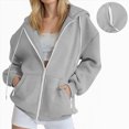 thumbnail image 6 of TOWED22 Womens Hoodies Zip Up Casual Long Sleeve Oversized Hoodie Y2K Full Zipper Fleece Preppy Sweatshirts Jackets,Grey,XXL, 6 of 9