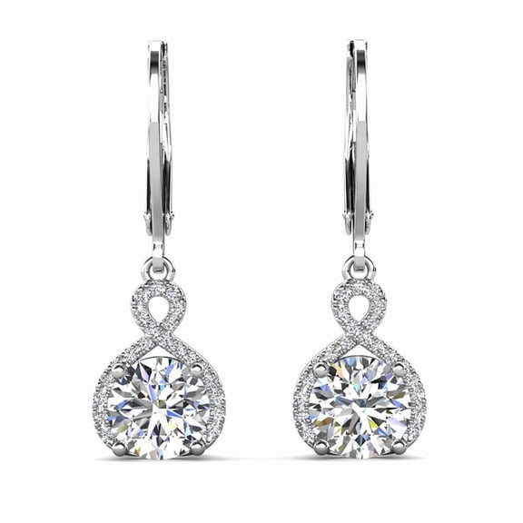 Cate & Chloe Alessandra 18k White Gold Plated Infinity Drop Earrings with Round Cut CZ Crystals