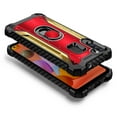 thumbnail image 3 of For Samsung Galaxy A11 Case, with Tempered Glass Screen Protector (Full Coverage), Aluminum Metal Built-in Ring Stand, Full-Body Protective Shockproof Military Bumper Phone Cover (Red/Gold), 3 of 5