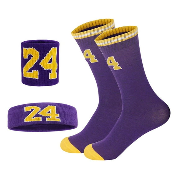 Baywell Boys Girls Basketball Socks & Basketball Sweatbands & Basketball Wristbands Kit, 4Pcs Classic Number Basketball Sport Socks for Kids 6-10 Years