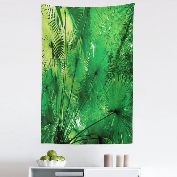 Tropical Tapestry, Plants in Tropical Environment Exotic Jungle Atmosphere Natural Beauty Pattern, Fabric Wall Hanging Decor for Bedroom Living Room Dorm, 5 Sizes, Green, by Ambesonne