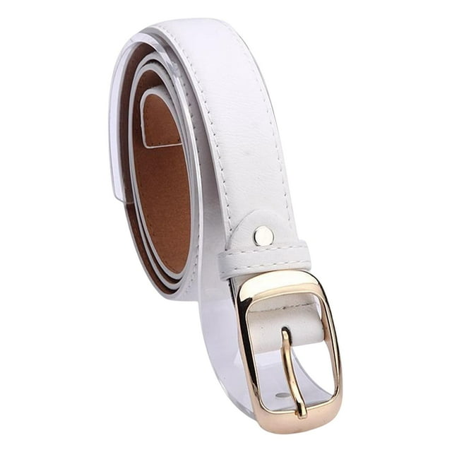 Cinturón de Hebilla de Metal para Mujer Cinturón de Mezclilla Simple de Moda Cinturón de material cuero de Color Sólido , Blanco Yinane Cinturón de mujer