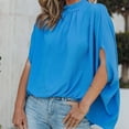 thumbnail image 4 of Camiseta holgada de verano para mujer de media manga en azul lago con cuello alto - XXL, 4 of 6
