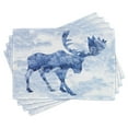 thumbnail image 1 of Ambesonne Moose Place Mats Set of 4, Blue Winter Antlers Tree, Standard Size, Blue White, 1 of 6