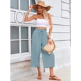thumbnail image 2 of Chiclily Women's Wide Leg Capri Pants Summer High Waisted Palazzo Trousers Blue Gray Drawstring Cropped Pants with Pockets, Size L, 2 of 7