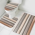 thumbnail image 3 of Brown Beige Stripes Bath Mat 3 Piece Bathroom Rug Set, Geometric Painting Neutral Textured Non Slip Bath Rug Contour Mat and Toilet Lid Cover, Absorbent Shower Mats Soft Bath Rugs and Mats Sets, 3 of 8