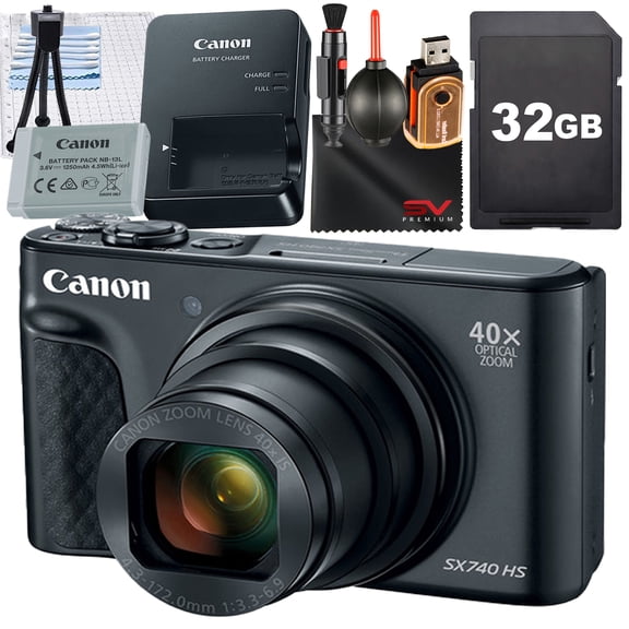 Canon PowerShot SX740 HS Digital Camera (Black) with SanDisk 32GB Memory Card   Cleaning Pen   SV Premium Accessory Bundle (International Version)