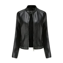 Babysbule Fall Jackets for Women Women's Slim Leather Stand Collar Zip Motorcycle Suit Belt Coat Jacket Tops Women's Tops Blouse