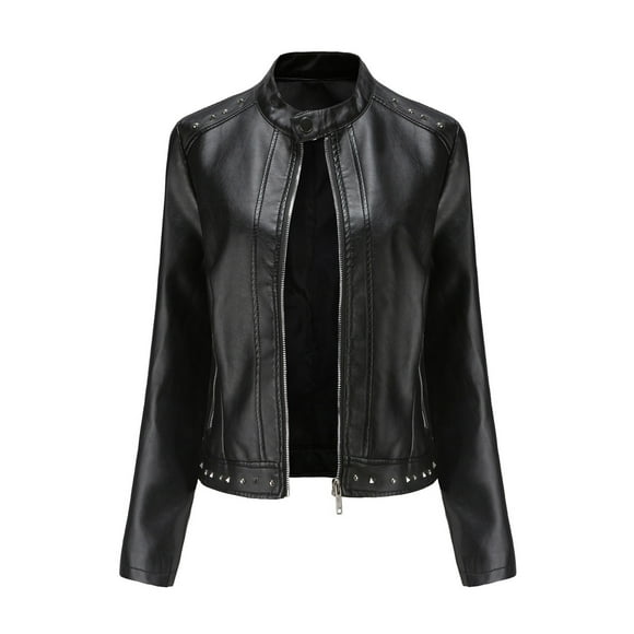Simua Faux Leather Jackets for Women Zip Up Motorcycle Short PU Moto Biker Outwear Fitted Slim Coat