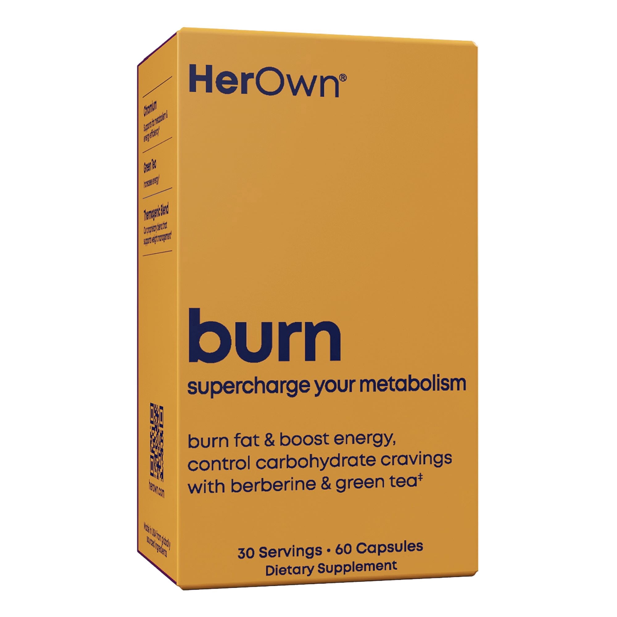 Her Own Burn Thermogenic Supplement, Green Tea Leaf Extract, Vegan, 60 Capsules