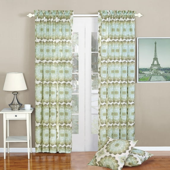 Home Soft Things 4 Piece Delia Curtain and Pillow Cover Combo - Olive Branch - 70" x 96"/20" x 20"
