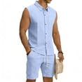 thumbnail image 4 of HBGVBA Mens Shorts Set Sleeveless Button Collared Shirt Tank Top Elastic Waist Casual Outfit Set, 4 of 5