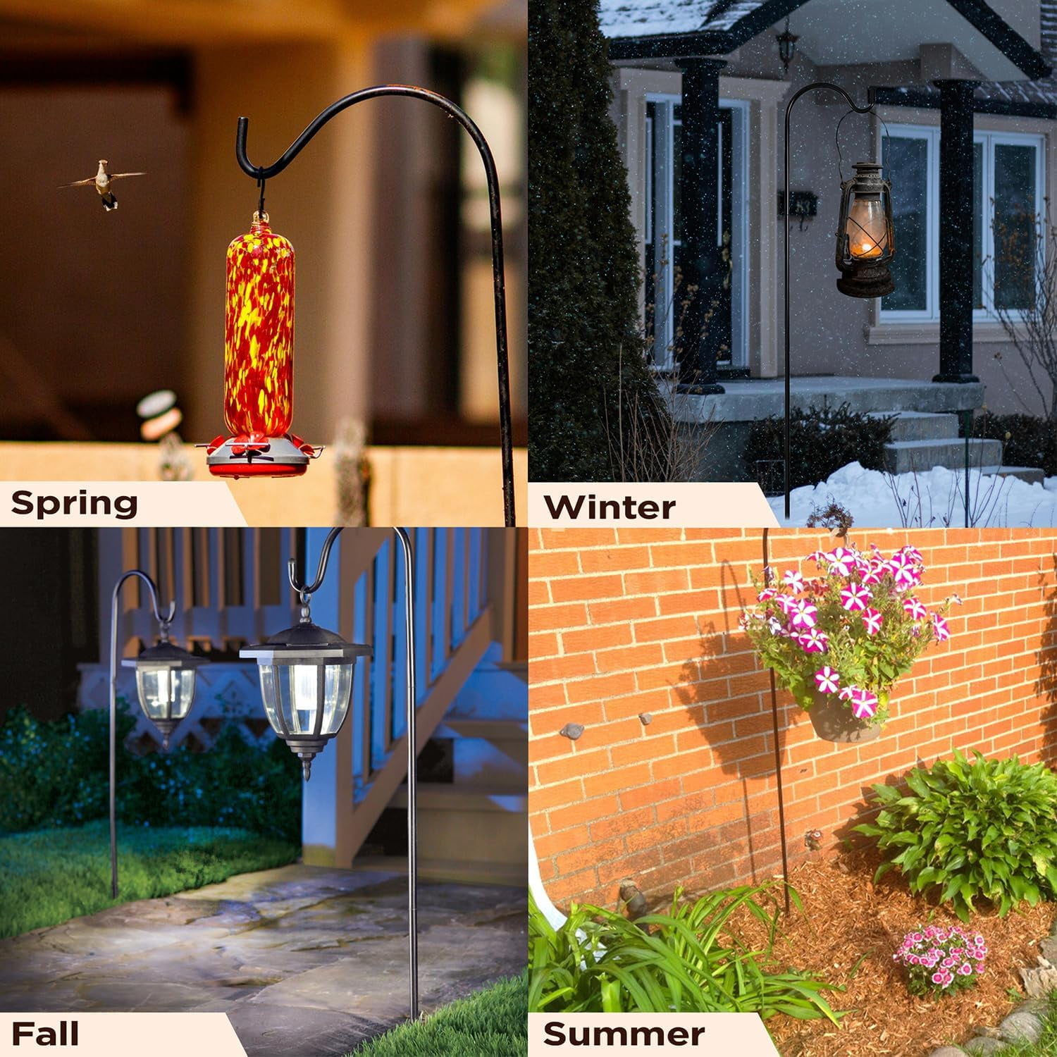 Shepherds Hooks for Outdoor - Set of 4 Adjustable Garden Poles for Bird Feeders, Solar Lanterns, Wind Chimes, Hanging Plants - Shepards Hook Ground Stakes For Perfect Outdoor Landscape Decorations