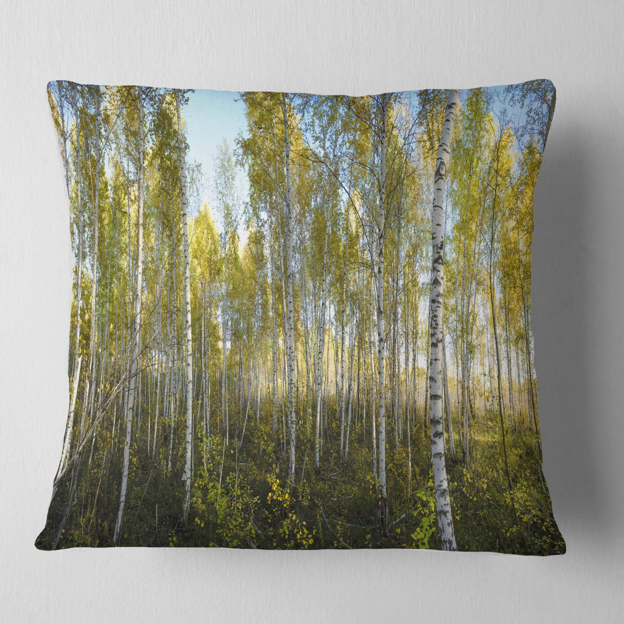 Designart Green Autumn Trees - Landscape Photography Throw Pillow - 16x16
